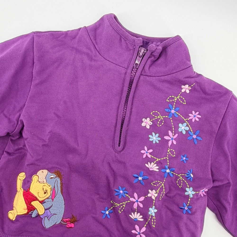 Disney Pooh 100 Acre Collection Quarter Zip Kids 4 Purple Winnie Eeyore Floral